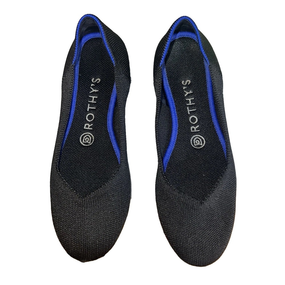 Rothy's Black Round Toe With Blue Trim Flats Ballet Core Size US 7 EUC